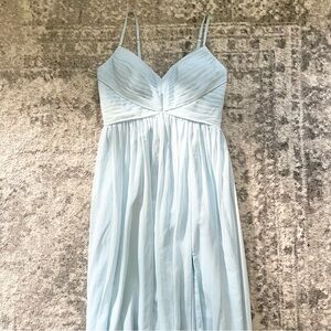 Azazie Alia Sky Blue Spaghetti Strap Floor Length Dress with Slit and Pockets